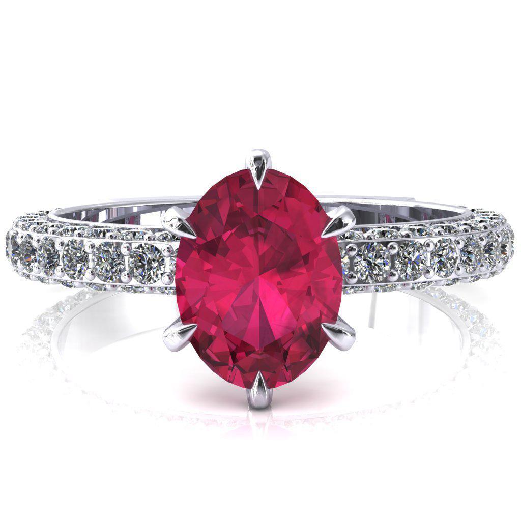 Vanessa Oval Ruby 6 Claw Prongs 3/4 Pavé Eternity Engagement Ring-FIRE & BRILLIANCE