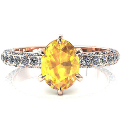 Vanessa Oval Yellow Sapphire 6 Claw Prongs 3/4 Pavé Eternity Engagement Ring-FIRE & BRILLIANCE