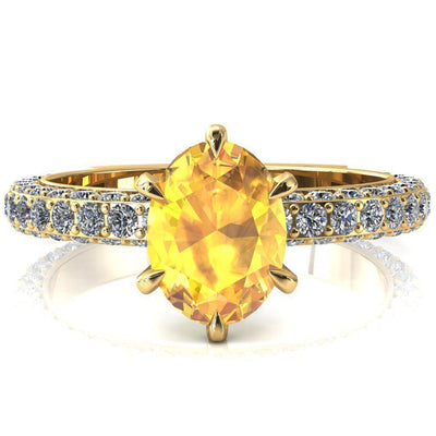 Vanessa Oval Yellow Sapphire 6 Claw Prongs 3/4 Pavé Eternity Engagement Ring-FIRE & BRILLIANCE