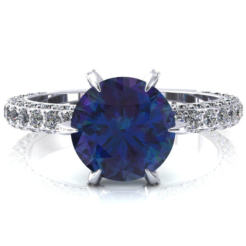 Vanessa Round Alexandrite 6 Claw Prongs 3/4 Pavé Eternity Engagement Ring-FIRE & BRILLIANCE