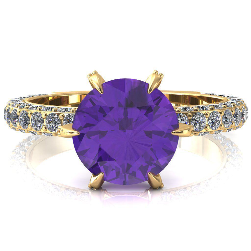 Vanessa Round Amethyst 6 Claw Prongs 3/4 Pavé Eternity Engagement Ring-FIRE & BRILLIANCE