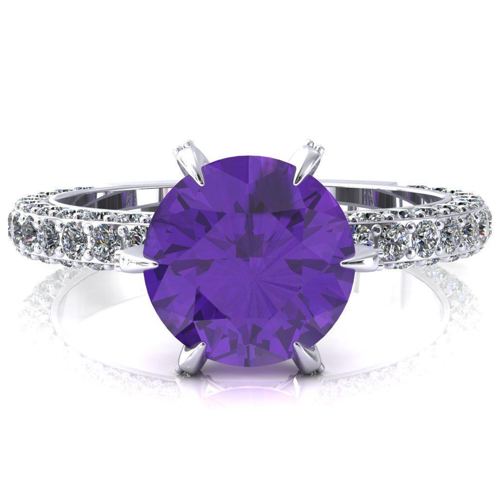 Vanessa Round Amethyst 6 Claw Prongs 3/4 Pavé Eternity Engagement Ring-FIRE & BRILLIANCE