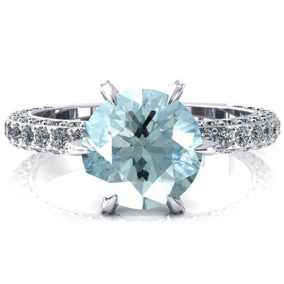 Vanessa Round Aqua Blue Spinel 6 Claw Prongs 3/4 Pavé Eternity Engagement Ring-FIRE & BRILLIANCE
