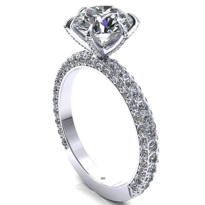 Vanessa Round Moissanite 6 Claw Prongs 3/4 Pavé Eternity Engagement Ring-Custom-Made Jewelry-Fire & Brilliance ®