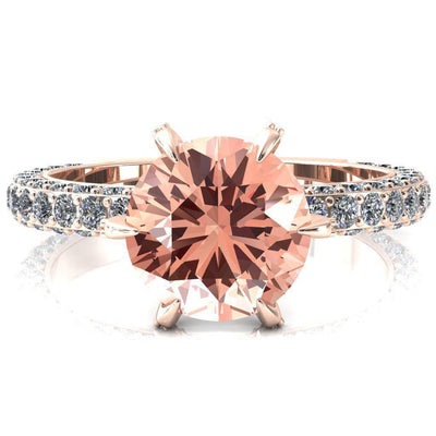 Vanessa Round Champagne Sapphire 6 Claw Prongs 3/4 Pavé Eternity Engagement Ring-FIRE & BRILLIANCE