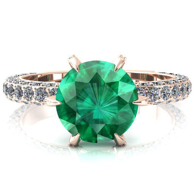 Vanessa Round Emerald 6 Claw Prongs 3/4 Pavé Eternity Engagement Ring-FIRE & BRILLIANCE