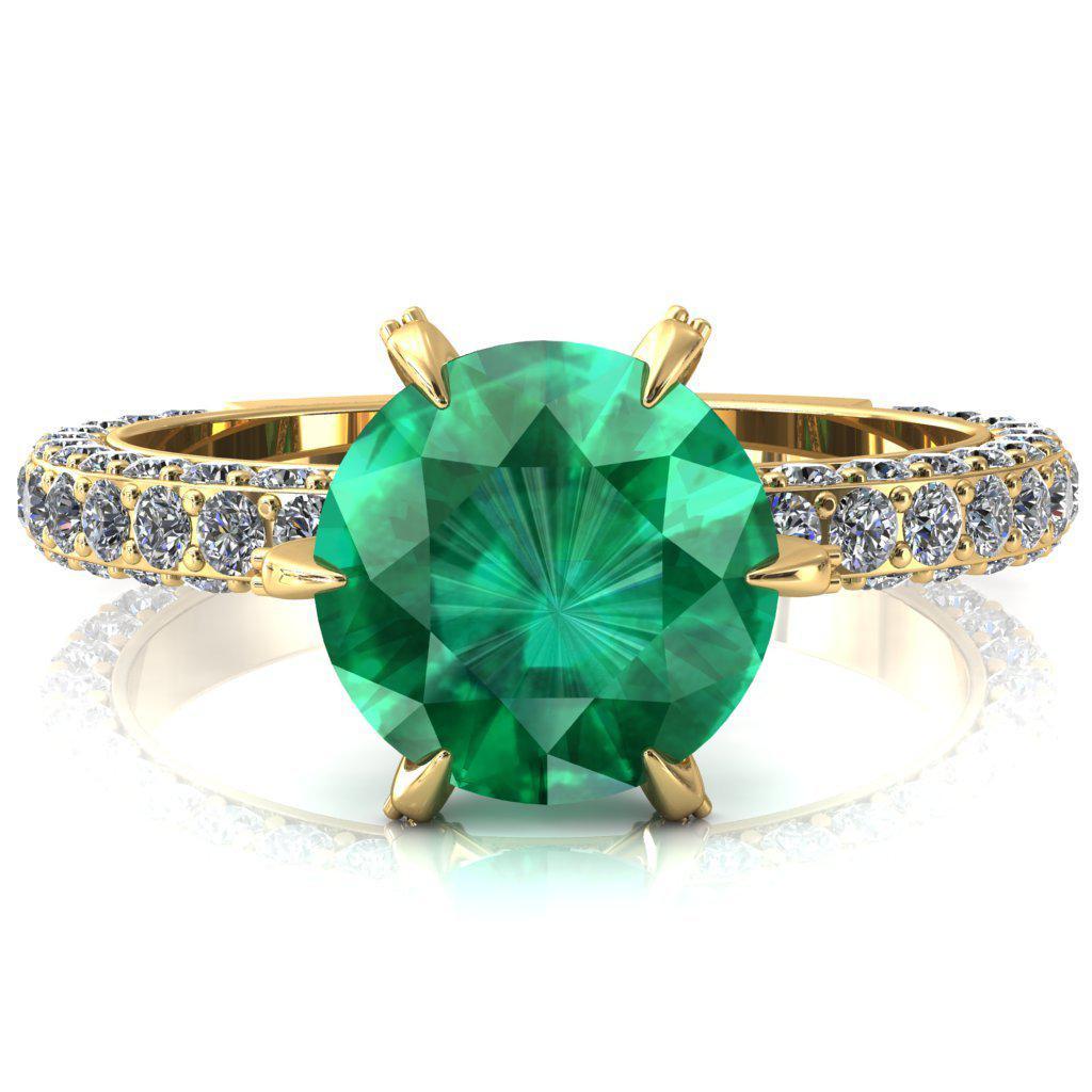 Vanessa Round Emerald 6 Claw Prongs 3/4 Pavé Eternity Engagement Ring-FIRE & BRILLIANCE