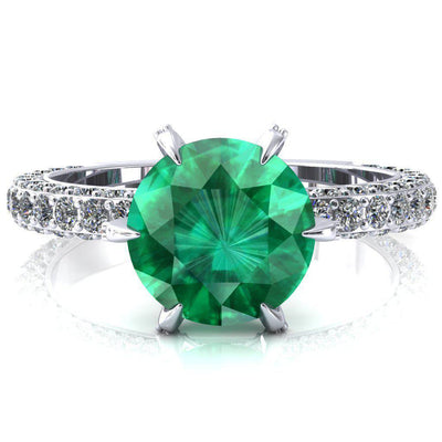 Vanessa Round Emerald 6 Claw Prongs 3/4 Pavé Eternity Engagement Ring-FIRE & BRILLIANCE