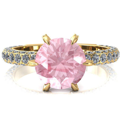 Vanessa Round Pink Sapphire 6 Claw Prongs 3/4 Pavé Eternity Engagement Ring-FIRE & BRILLIANCE