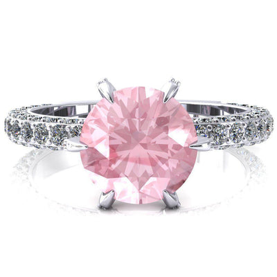 Vanessa Round Pink Sapphire 6 Claw Prongs 3/4 Pavé Eternity Engagement Ring-FIRE & BRILLIANCE