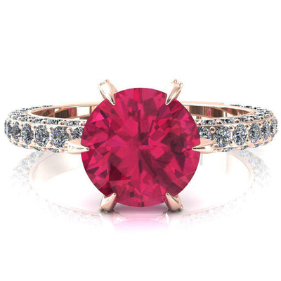 Vanessa Round Ruby 6 Claw Prongs 3/4 Pavé Eternity Engagement Ring-FIRE & BRILLIANCE