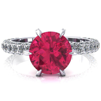 Vanessa Round Ruby 6 Claw Prongs 3/4 Pavé Eternity Engagement Ring-FIRE & BRILLIANCE