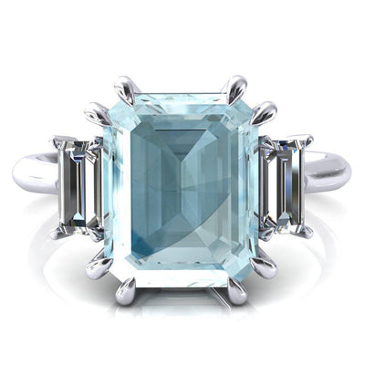 Venice Emerald Aqua Blue Spinel with Diamond Baguette 3 Stone Ring-FIRE & BRILLIANCE