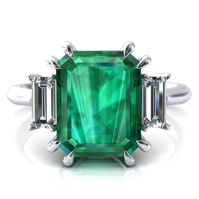 Venice Emerald Emerald with Diamond Baguette 3 Stone Ring-FIRE & BRILLIANCE