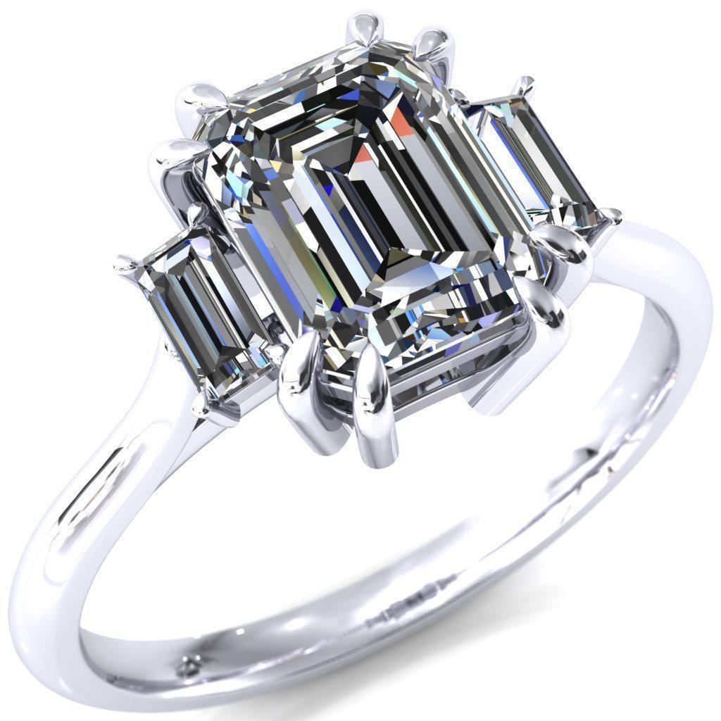 Venice Emerald Moissanite with Diamond Baguette 3 Stone Ring-Custom-Made Jewelry-Fire & Brilliance ®