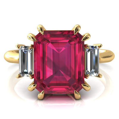 Venice Emerald Ruby with Diamond Baguette 3 Stone Ring-FIRE & BRILLIANCE