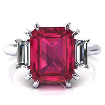 Venice Emerald Ruby with Diamond Baguette 3 Stone Ring-FIRE & BRILLIANCE