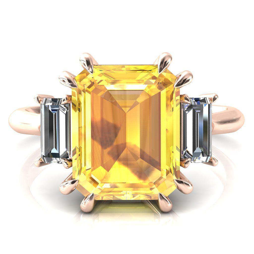 Venice Emerald Yellow Sapphire with Diamond Baguette 3 Stone Ring-FIRE & BRILLIANCE