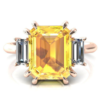 Venice Emerald Yellow Sapphire with Diamond Baguette 3 Stone Ring-FIRE & BRILLIANCE