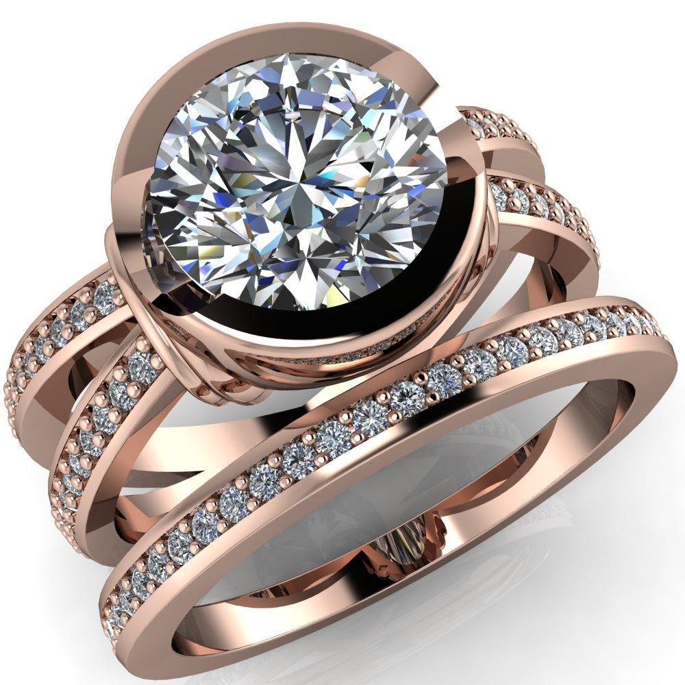 Veronica Round Moissanite Half Bezel Split Shank Diamond Channel Engagement Ring-Custom-Made Jewelry-Fire & Brilliance ®