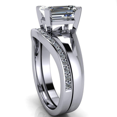 Versailles Emerald Moissanite Split Shank Under Bezel 4 Prong Ring-Custom-Made Jewelry-Fire & Brilliance ®