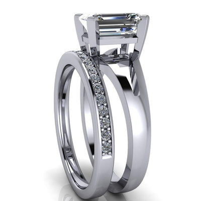 Versailles Emerald Moissanite Split Shank Under Bezel 4 Prong Ring-Custom-Made Jewelry-Fire & Brilliance ®