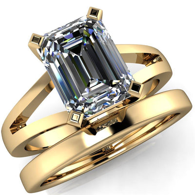 Versailles Emerald Moissanite Split Shank Under Bezel 4 Prong Ring-Custom-Made Jewelry-Fire & Brilliance ®