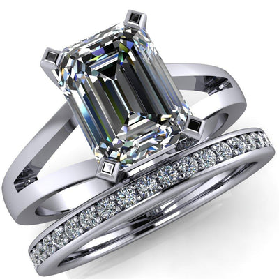 Versailles Emerald Moissanite Split Shank Under Bezel 4 Prong Ring-Custom-Made Jewelry-Fire & Brilliance ®