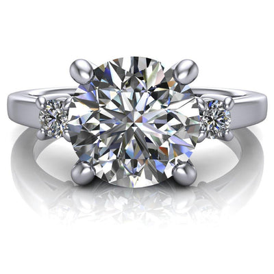 Violet Round Moissanite 4 Prong Diamond Side Cathedral Ring-Custom-Made Jewelry-Fire & Brilliance ®