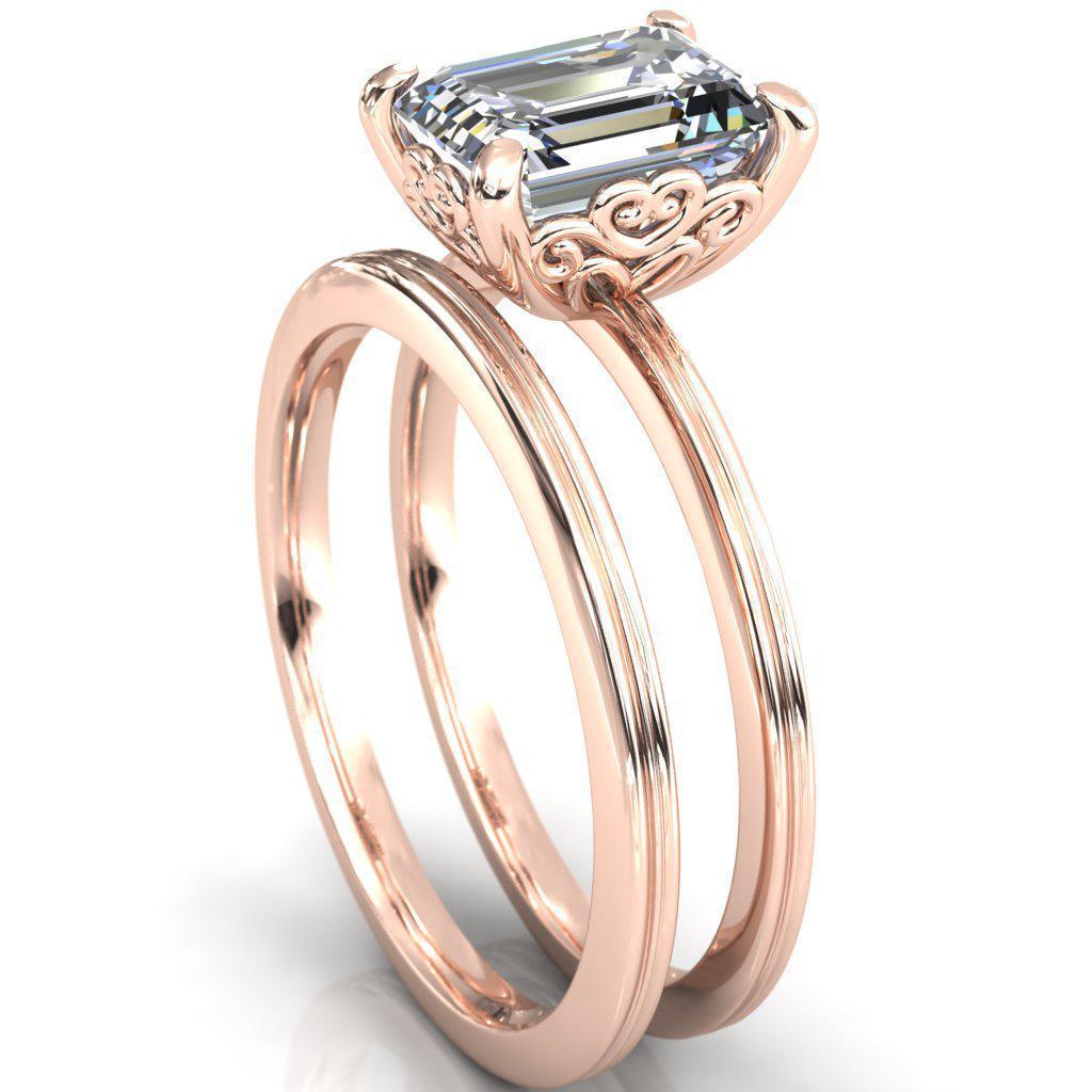 Violette Emerald Moissanite Mustache Heart Scrolls Engagement Ring-Custom-Made Jewelry-Fire & Brilliance ®