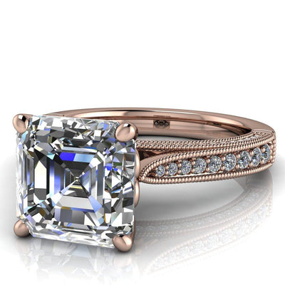 Vivienne Asscher Moissanite 4 Prong Milgrain Engagement Ring-Custom-Made Jewelry-Fire & Brilliance ®