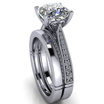 Vivienne Cushion Moissanite 4 Prong Milgrain Engagement Ring-Custom-Made Jewelry-Fire & Brilliance ®