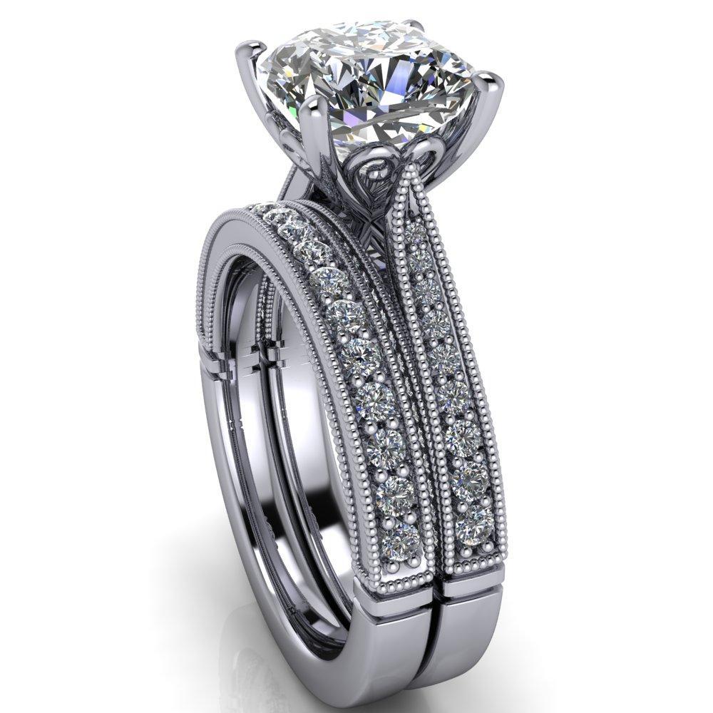 Vivienne Cushion Moissanite 4 Prong Milgrain Engagement Ring-Custom-Made Jewelry-Fire & Brilliance ®