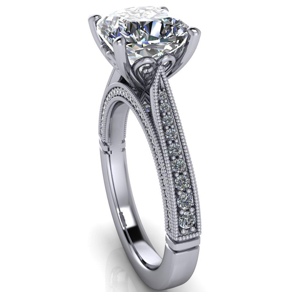 Vivienne Cushion Moissanite 4 Prong Milgrain Engagement Ring-Custom-Made Jewelry-Fire & Brilliance ®