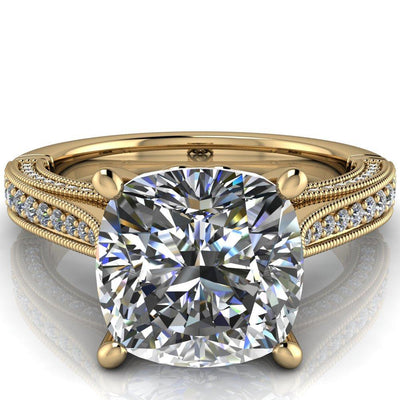 Vivienne Cushion Moissanite 4 Prong Milgrain Engagement Ring-Custom-Made Jewelry-Fire & Brilliance ®