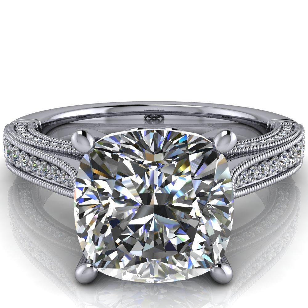 Vivienne Cushion Moissanite 4 Prong Milgrain Engagement Ring-Custom-Made Jewelry-Fire & Brilliance ®