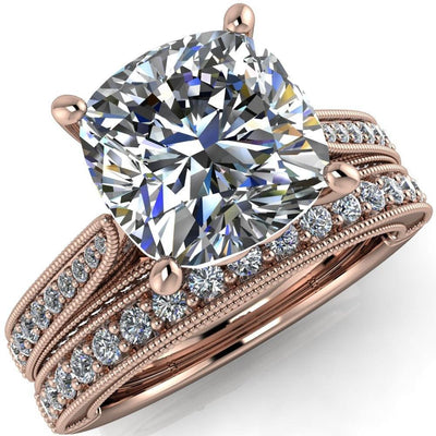 Vivienne Cushion Moissanite 4 Prong Milgrain Engagement Ring-Custom-Made Jewelry-Fire & Brilliance ®