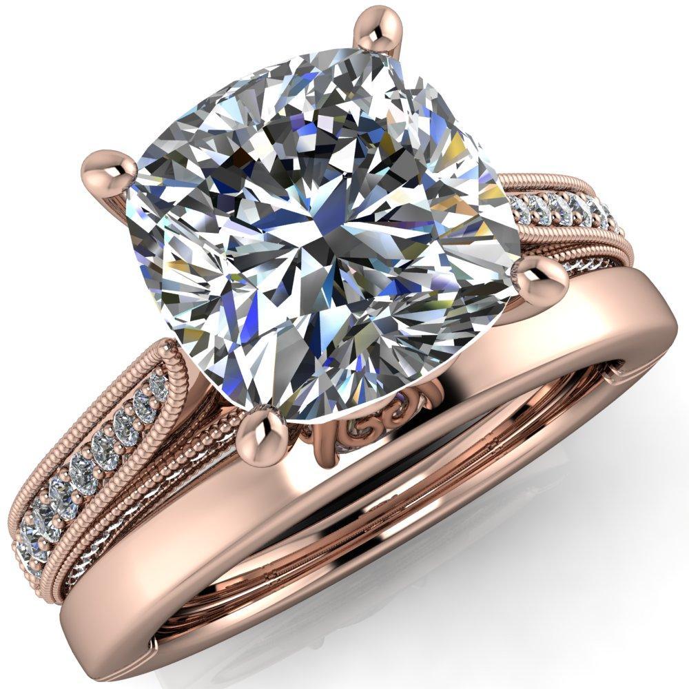 Vivienne Cushion Moissanite 4 Prong Milgrain Engagement Ring-Custom-Made Jewelry-Fire & Brilliance ®