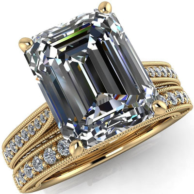 Vivienne Emerald Moissanite 4 Prong Milgrain Engagement Ring-Custom-Made Jewelry-Fire & Brilliance ®