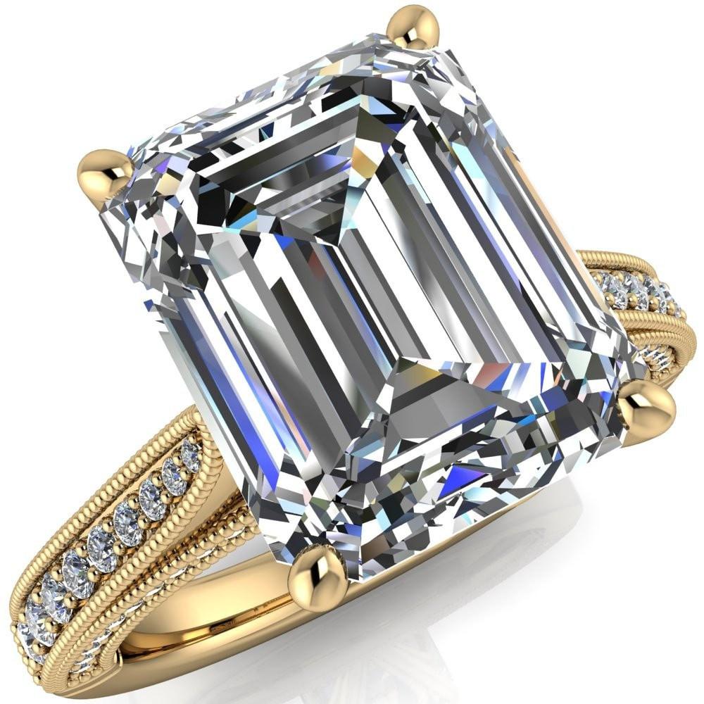 Vivienne Emerald Moissanite 4 Prong Milgrain Engagement Ring-Custom-Made Jewelry-Fire & Brilliance ®