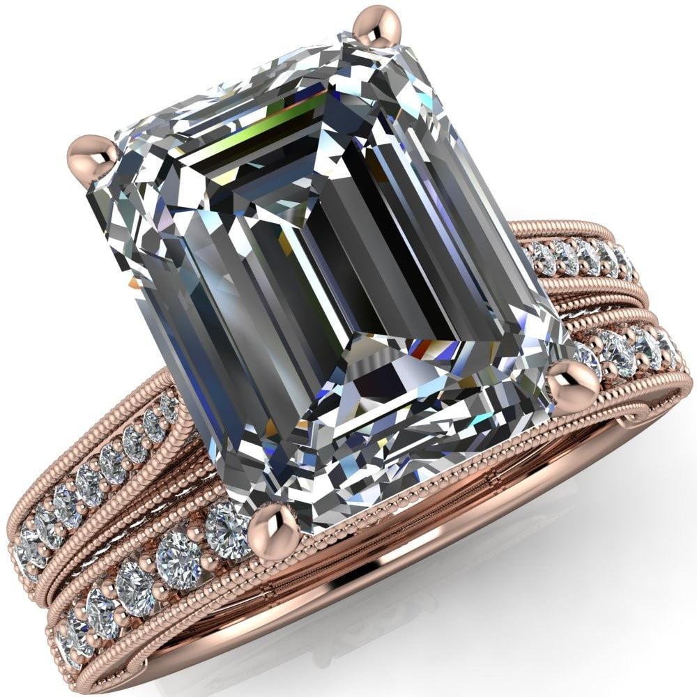 Vivienne Emerald Moissanite 4 Prong Milgrain Engagement Ring-Custom-Made Jewelry-Fire & Brilliance ®