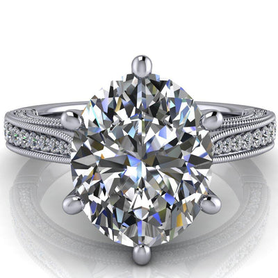 Vivienne Oval Moissanite 6 Prong Milgrain Engagement Ring-Custom-Made Jewelry-Fire & Brilliance ®