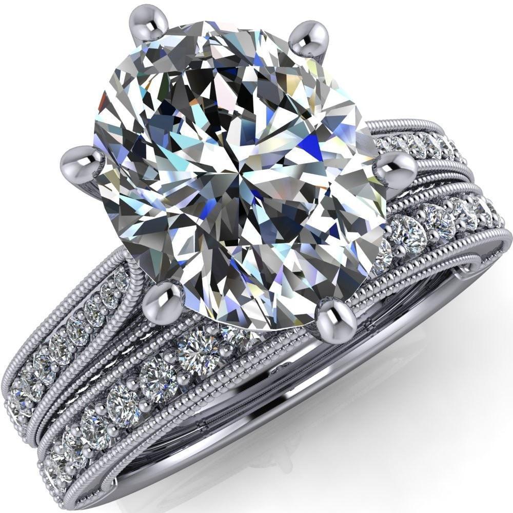 Vivienne Oval Moissanite 6 Prong Milgrain Engagement Ring-Custom-Made Jewelry-Fire & Brilliance ®