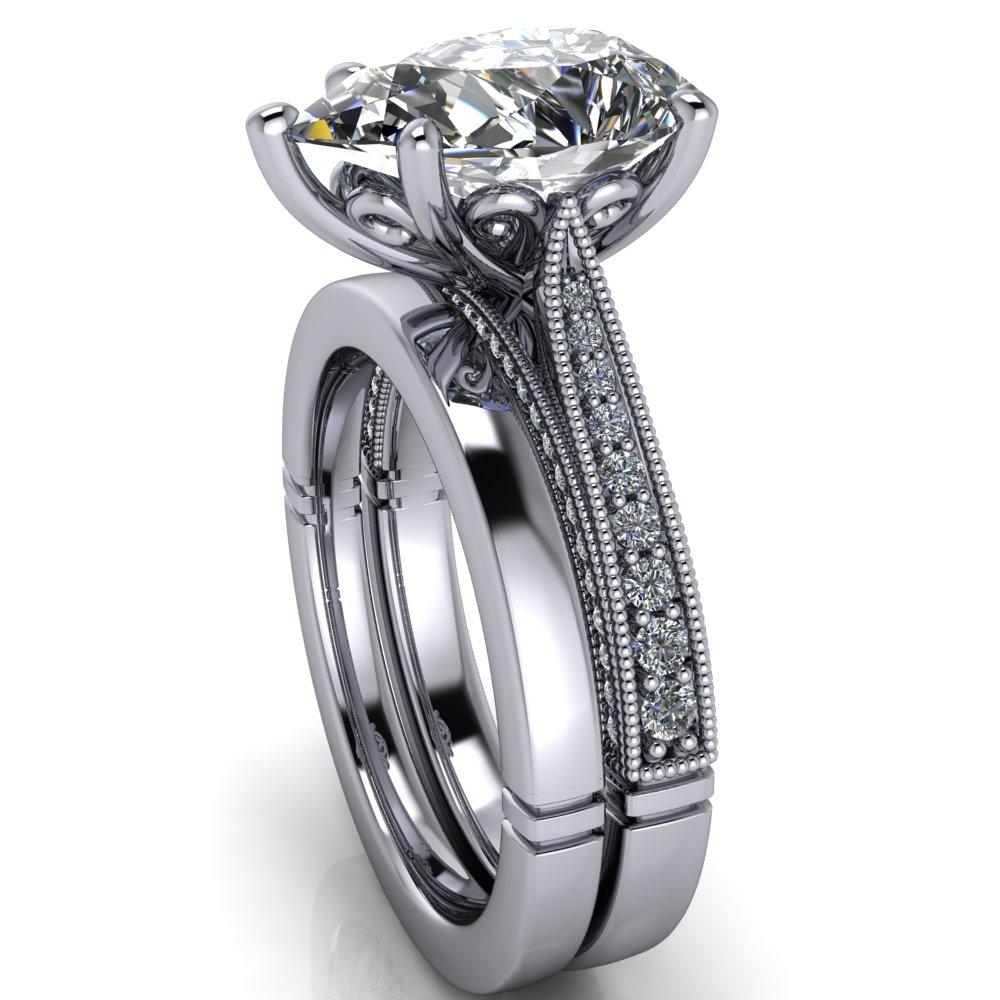 Vivienne Pear Moissanite 5 Prong Milgrain Engagement Ring-Custom-Made Jewelry-Fire & Brilliance ®