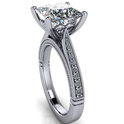 Vivienne Princess/Square Moissanite 4 Prong Milgrain Engagement Ring-Custom-Made Jewelry-Fire & Brilliance ®