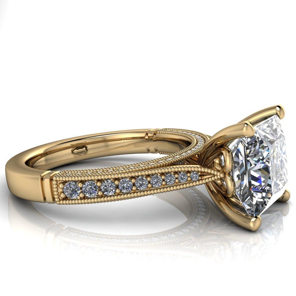 Vivienne Princess/Square Moissanite 4 Prong Milgrain Engagement Ring-Custom-Made Jewelry-Fire & Brilliance ®