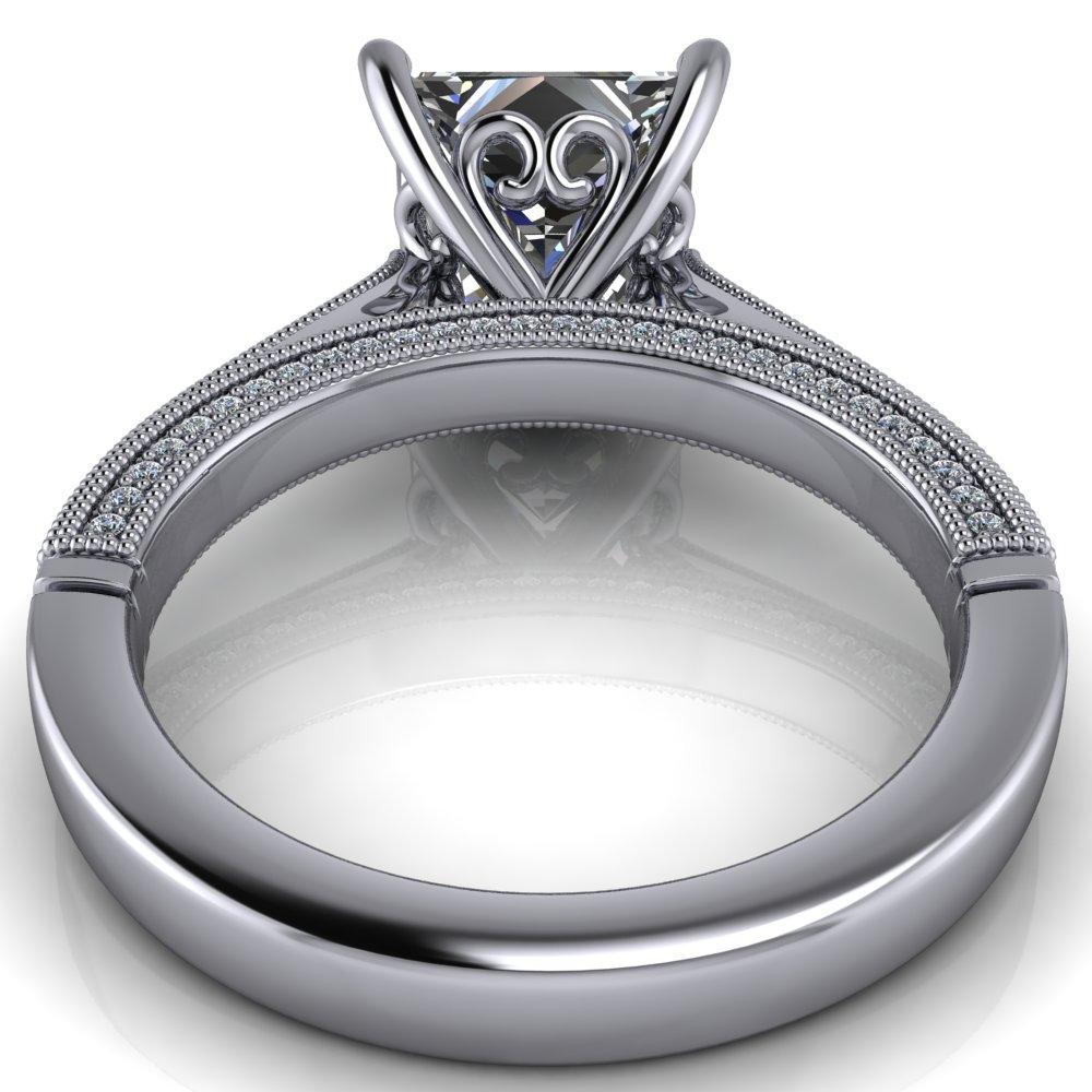 Vivienne Princess/Square Moissanite 4 Prong Milgrain Engagement Ring-Custom-Made Jewelry-Fire & Brilliance ®