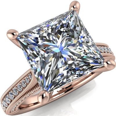 Vivienne Princess/Square Moissanite 4 Prong Milgrain Engagement Ring-Custom-Made Jewelry-Fire & Brilliance ®