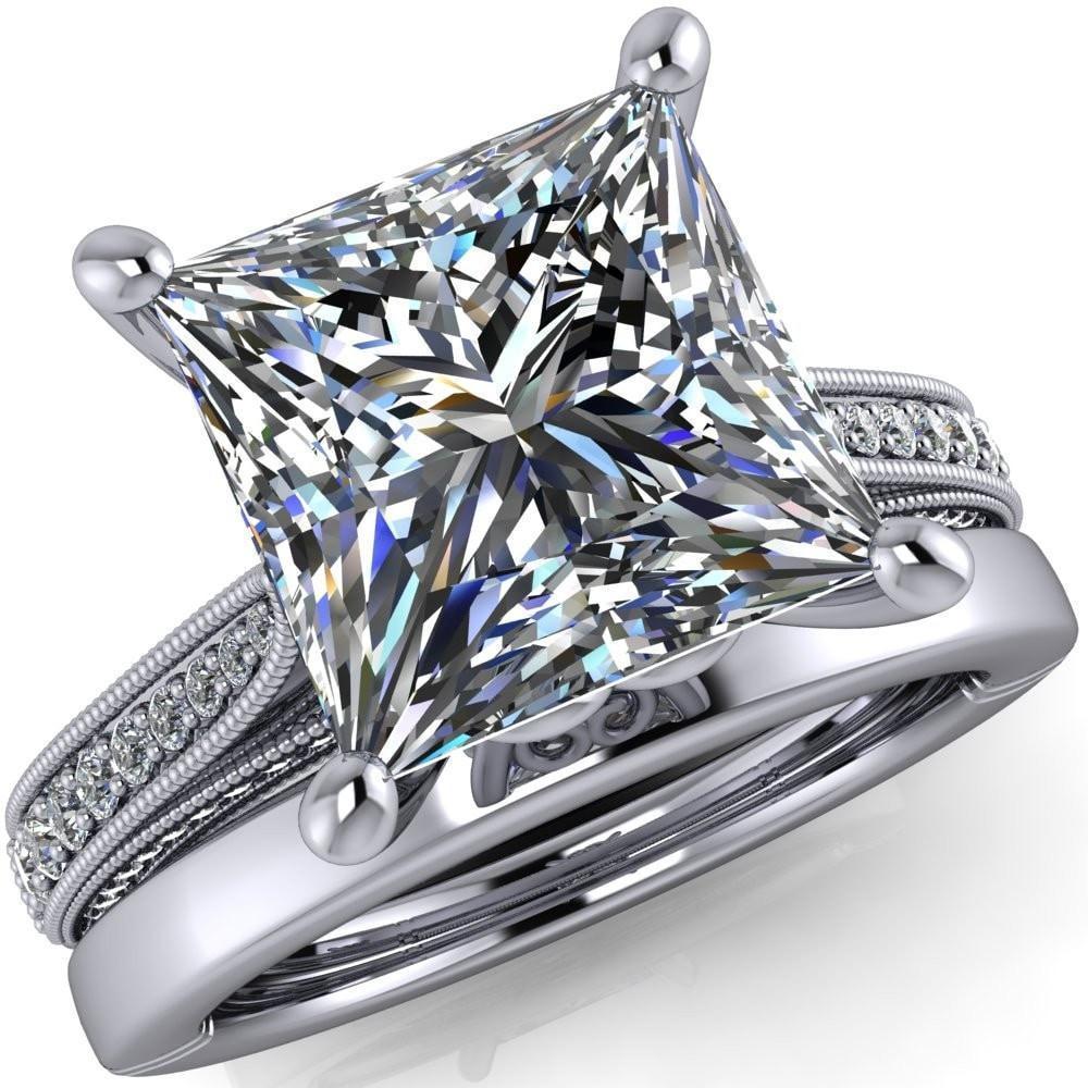 Vivienne Princess/Square Moissanite 4 Prong Milgrain Engagement Ring-Custom-Made Jewelry-Fire & Brilliance ®