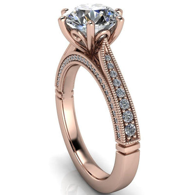 Vivienne Round Moissanite 6 Prong Milgrain Engagement Ring-Custom-Made Jewelry-Fire & Brilliance ®